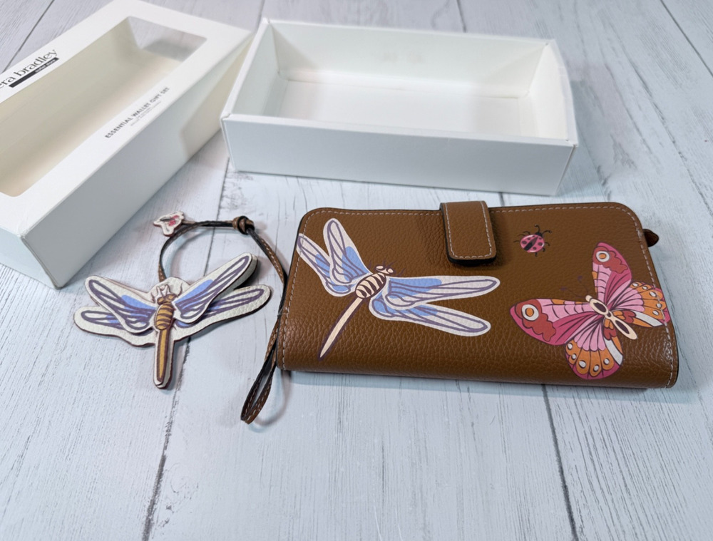 Vera Bradley NEW Wallet Dragonfly By Brown Purple Gift Set Purse Charm